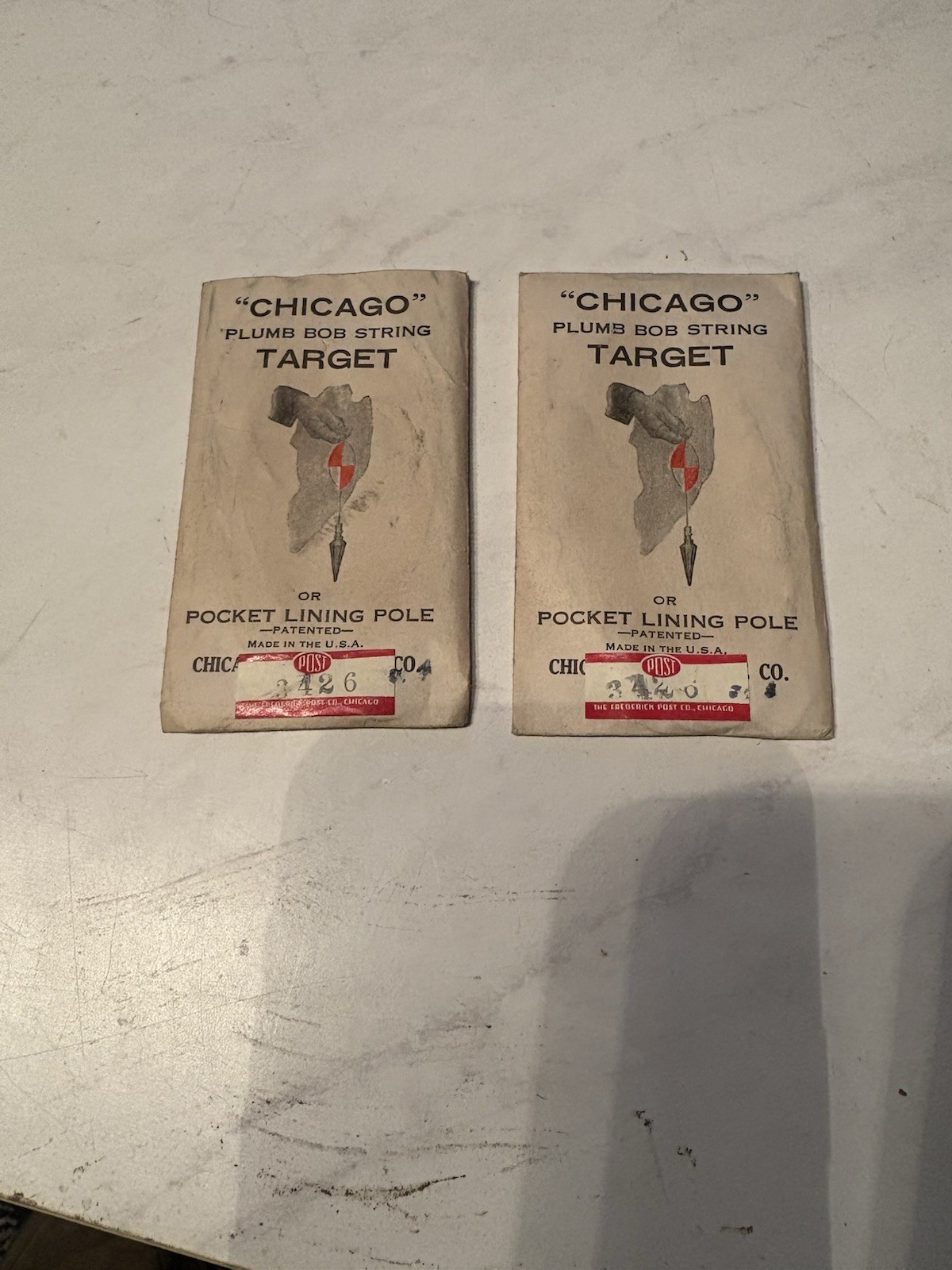 TWO Surveyor’s Chicago Steel Tape Co Plumb Bob String Target Pocket Lining Pole