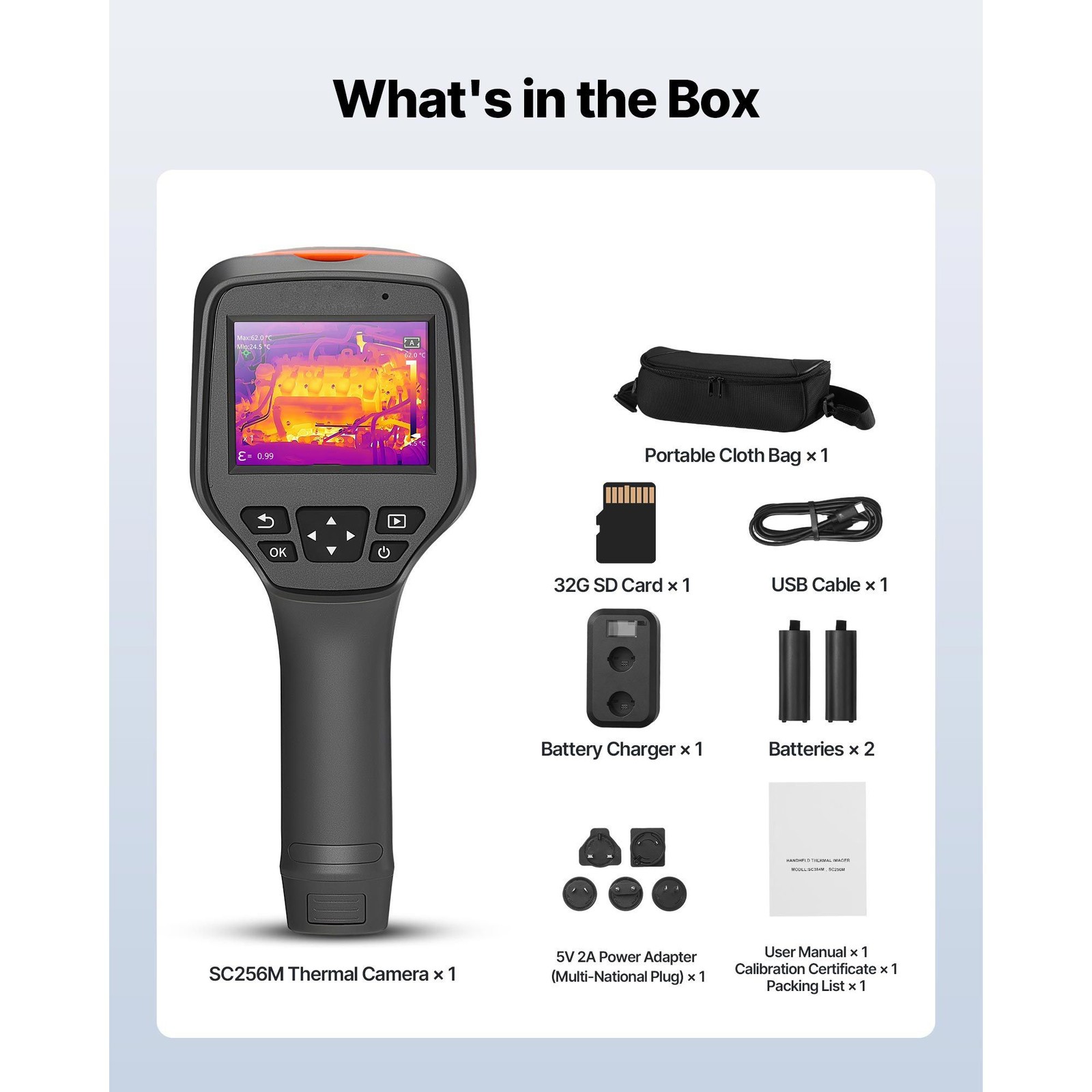 Handheld Thermal Camera 256×192 IR, 2MP Visual, 3.5in Touchscreen