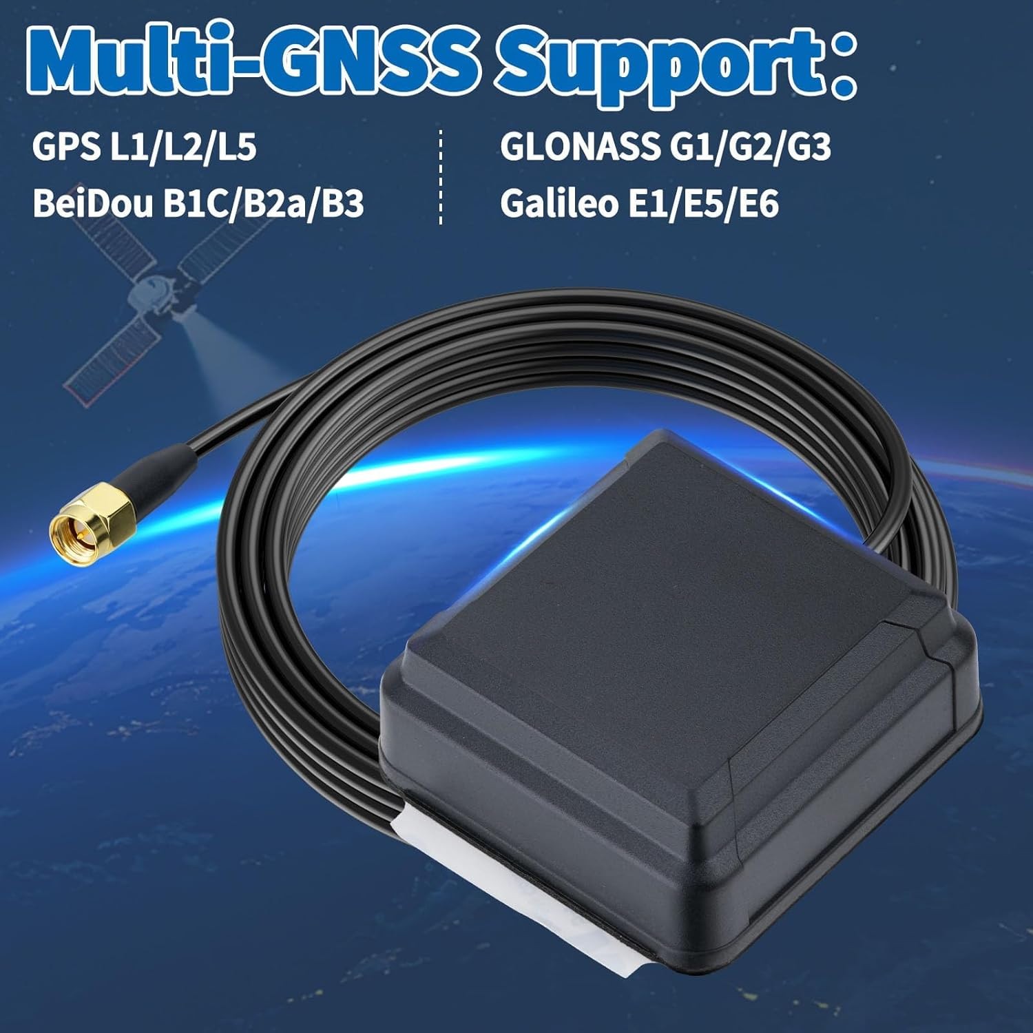Quad-System GNSS Antenna SMA,GPS/BeiDou…for Vehicle,Drone,Marine &IoT Tracking