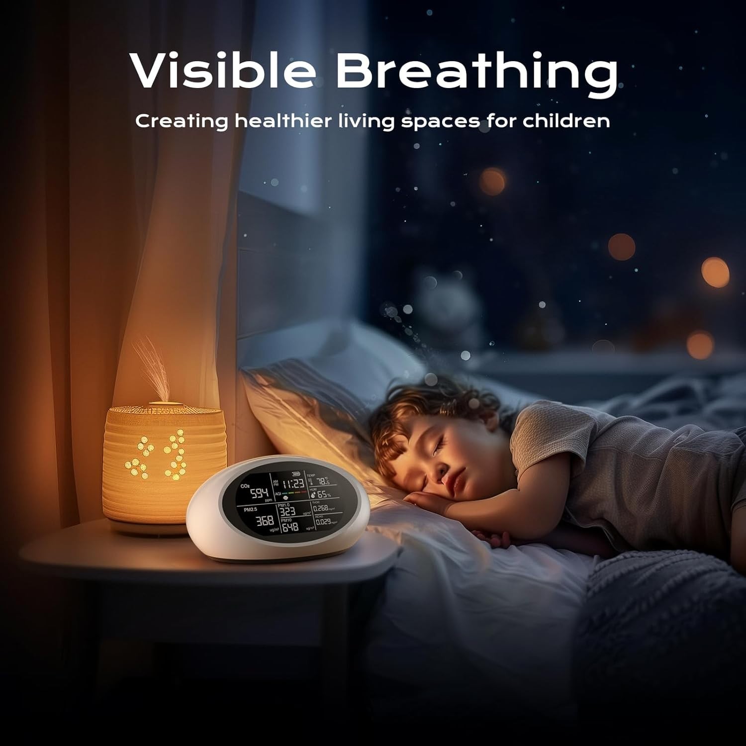 12 in 1 Air Quality Monitor Indoor Portable Indoor CO2/VOC/HCHO/PM1-2.5-10 Meter