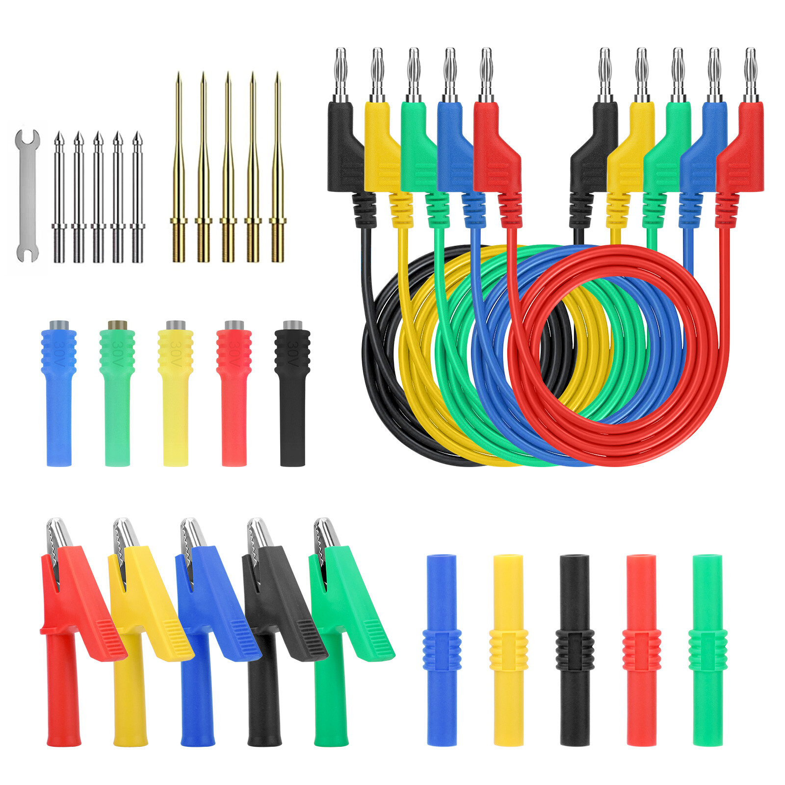 30PCS Auto Multimeter Test Leads Kit 4mm Banana Plug Alligator Clip Probes Cable
