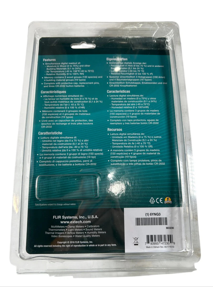 Extech MO230 Wood & Building Material Pin-Type Moisture Meter