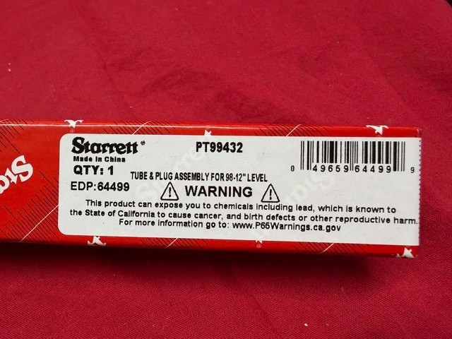 Starrett PT99432 Machinists Levels Tube/Plug Assembly for 98-12 Level In Stock