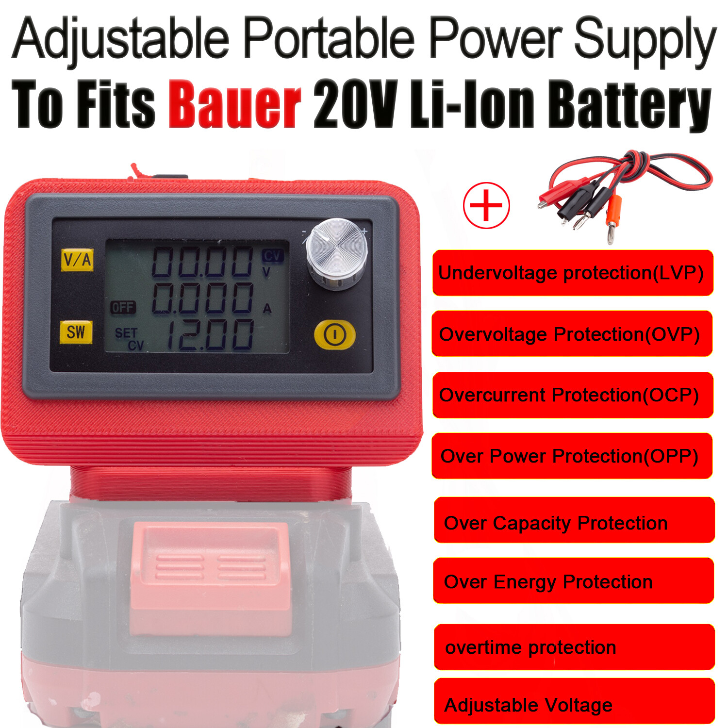 Portable Adjustable Power Voltage Supply To Fits Bauer DC 20V Li-Ion Battery
