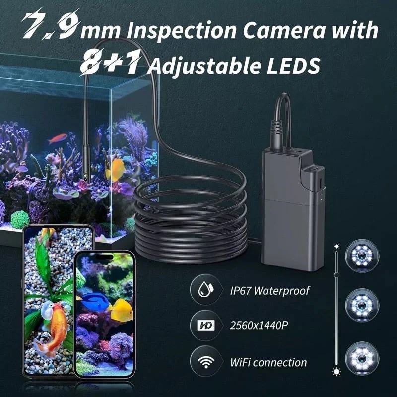 KINPTHY WiFi Inspection Camera Semi-Rigid 7.9mm Waterproof 2560x1440P Android i…