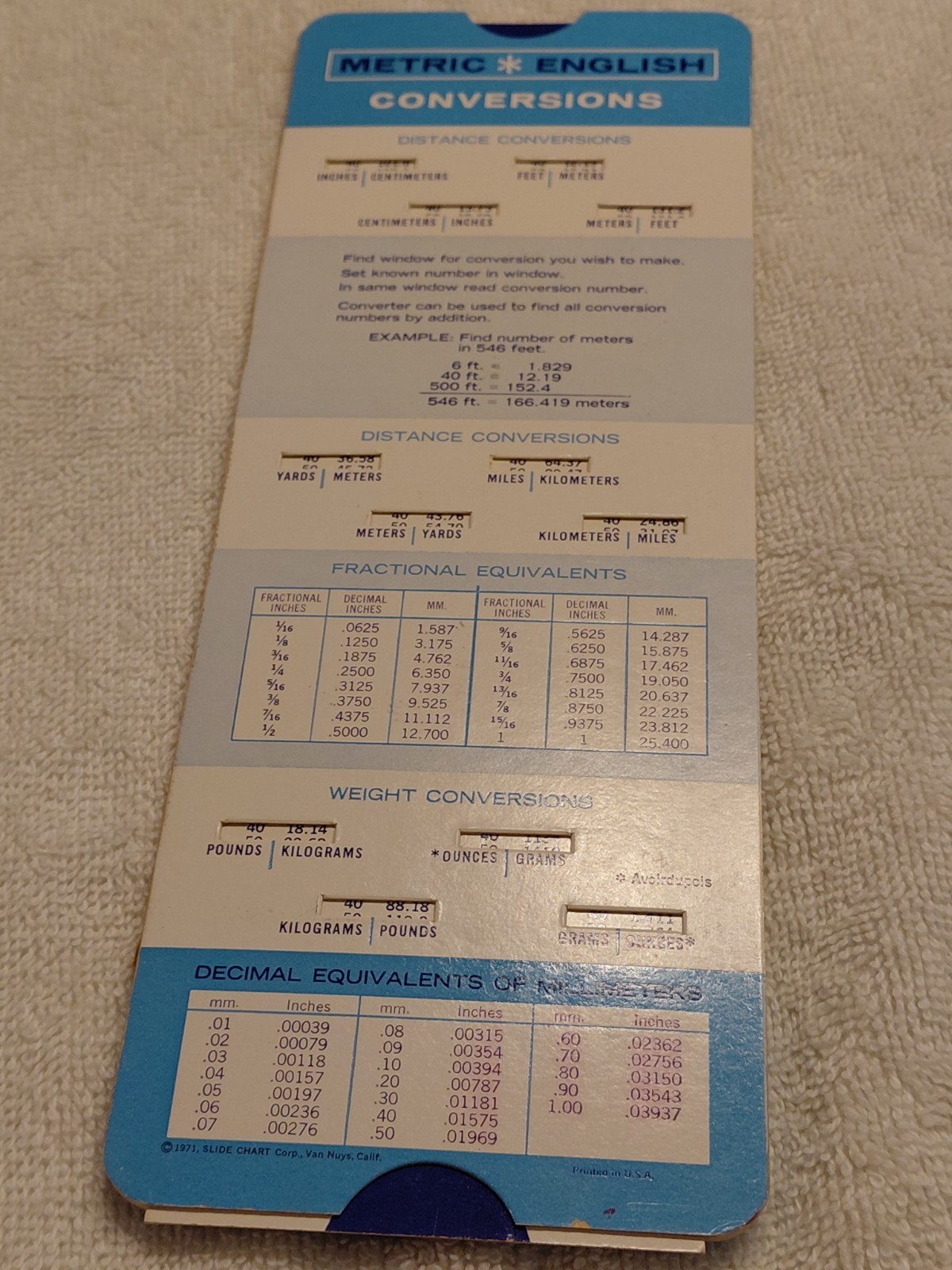 Wm Powell Company Metric English Conversions Slide Vtg 1971 VGUC