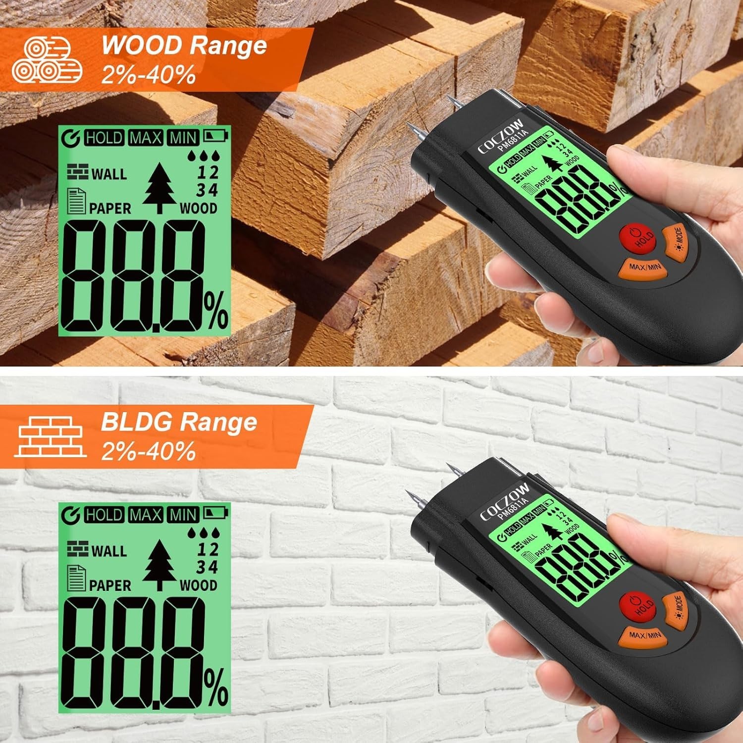 Wood Moisture Meter, with Battery and LCD Display, Suitable for Quick Determi…