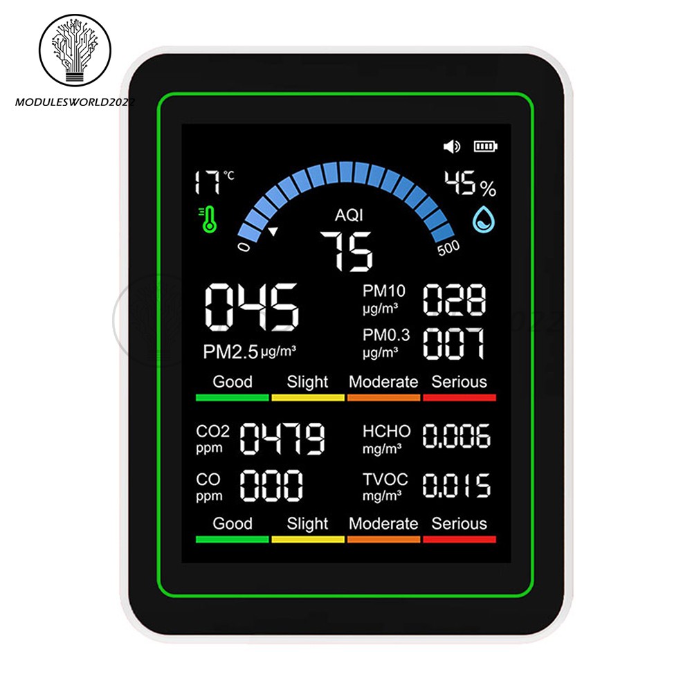 10-in-1 Air Quality Detector PM2.5 PM10 PM HCHO TVOC CO CO2 Formaldehyde Monitor