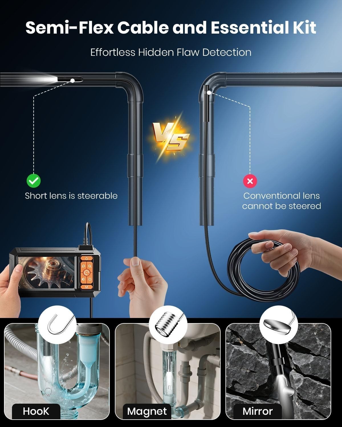 1080P LED Handheld Industrial Endoscope Borescope 8mm Inspection Snake Camera Y