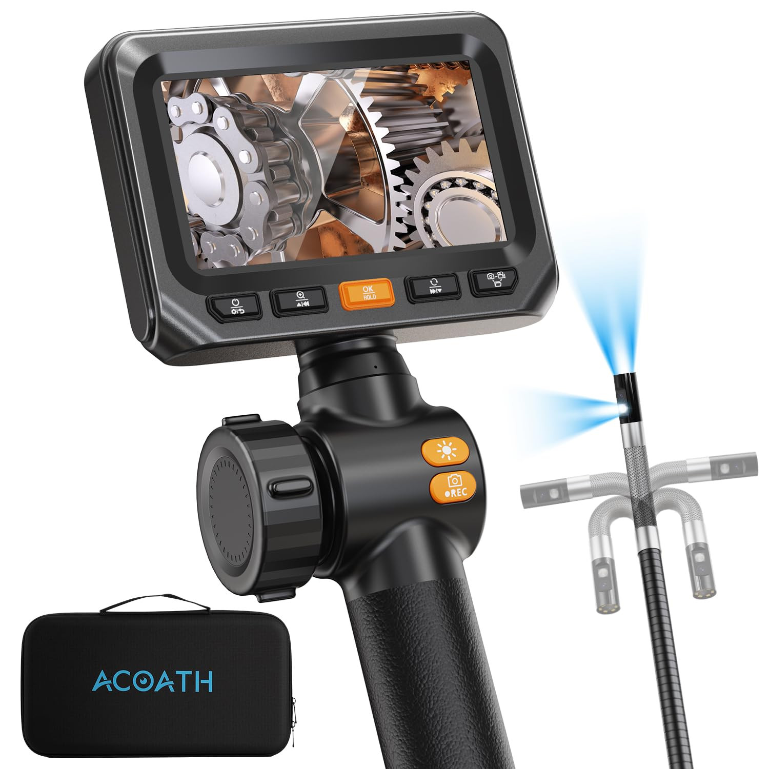 Acoath Two-Way Articulating Borescope, Endoscope Camera with Light, Dual-Lens 10