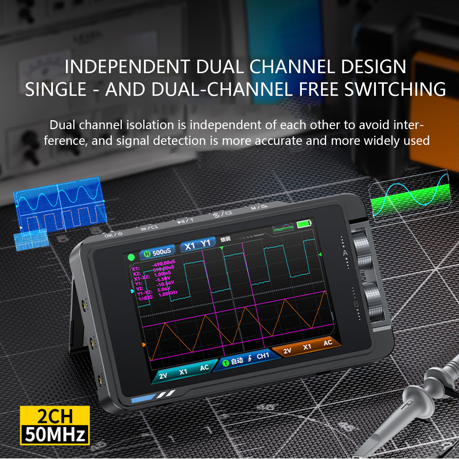 2-in-1 High Precision Dual Channel Oscilloscope DS215H 3.5″ For Data AnalysisCi
