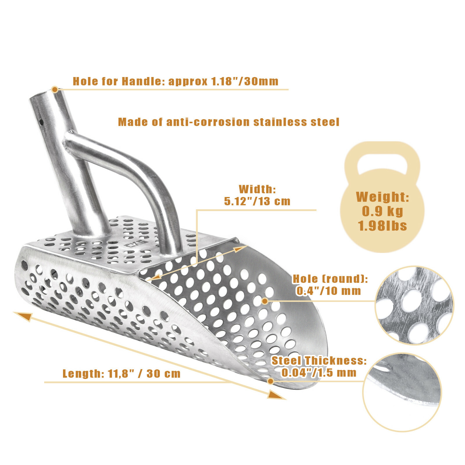 CKG Sand Scoop Metal Detector Stainless Shovel Beach Treasure Hunting Handle