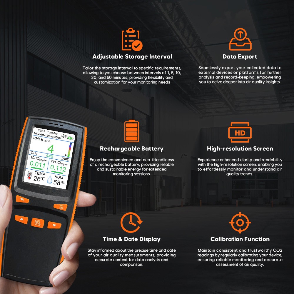 Wild Blue Handheld CO2 PM2.5 Air Quality Monitor Analyzer with Data Logging