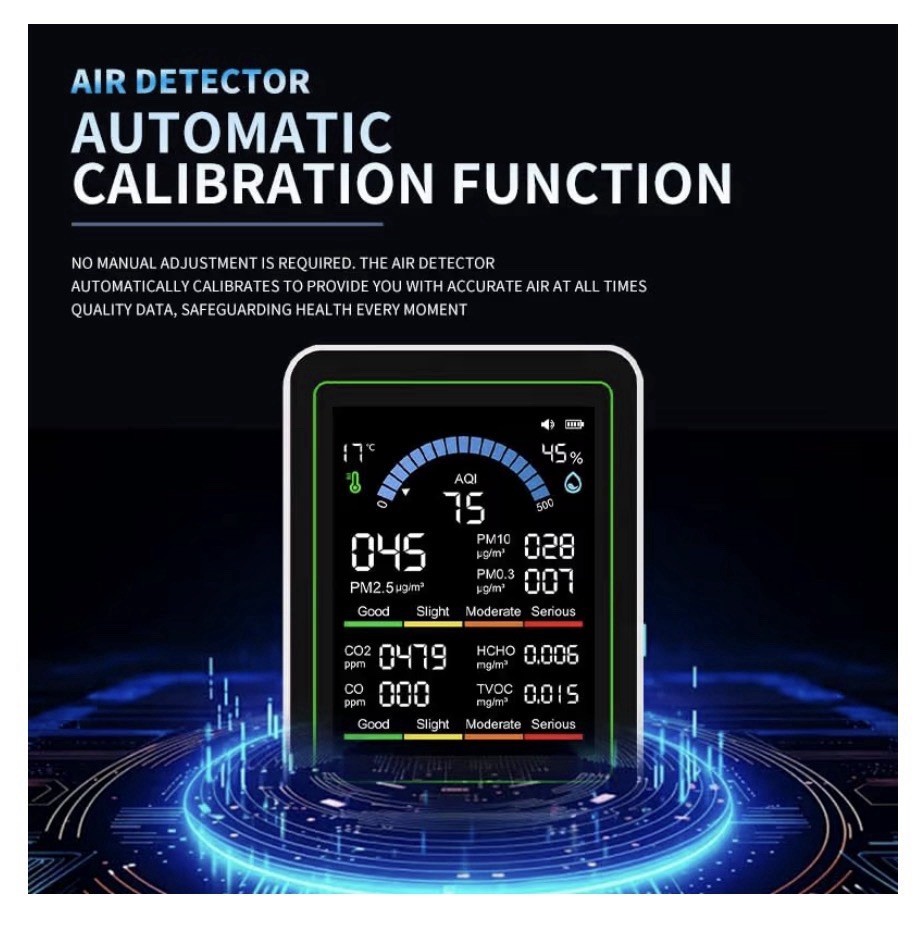 Air Quality Monitor Indoor 10 in 1 Portable Smartair Quality Tester for CO2 CO