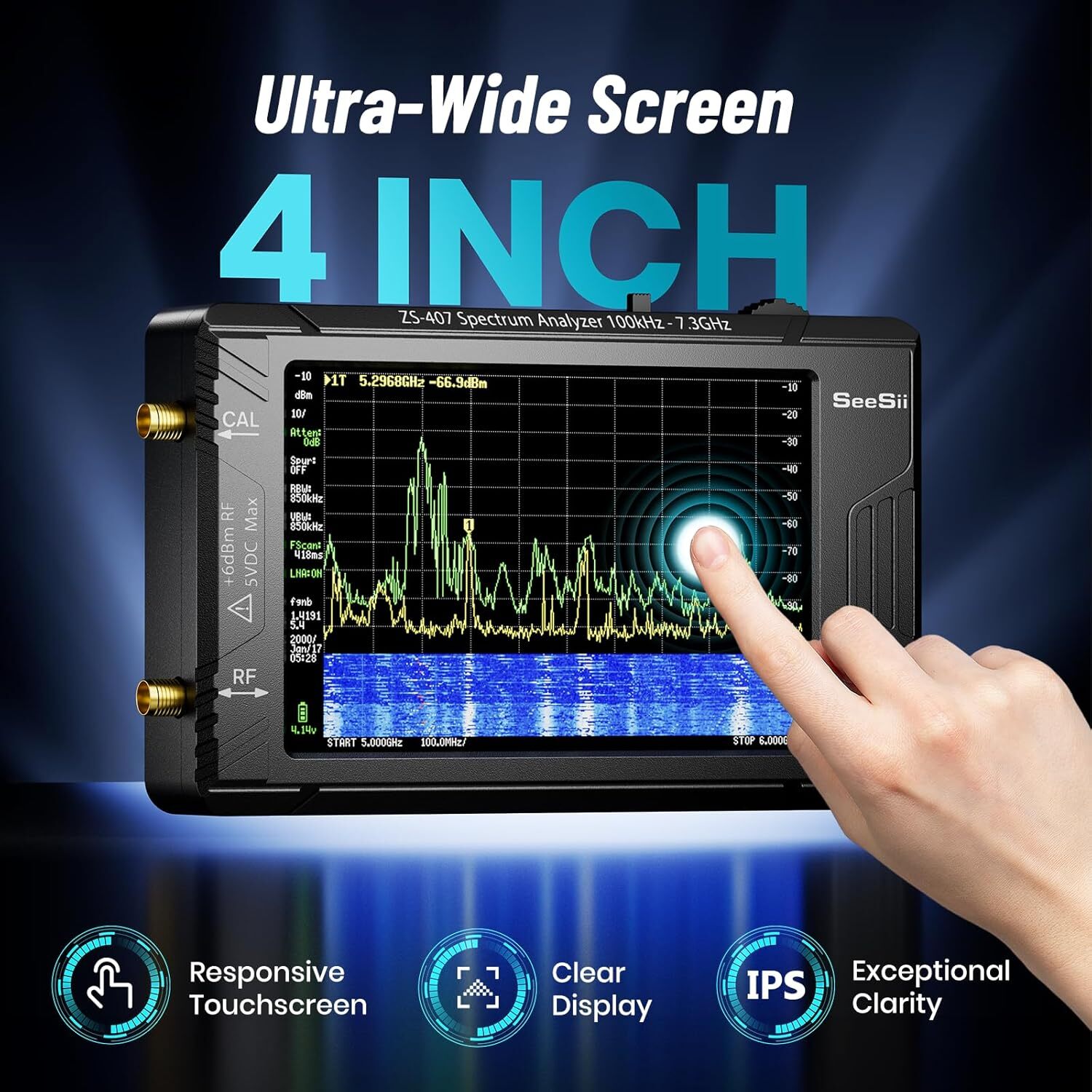 Seesii 4inch TinySA Ultra+ ZS407 7.3GHz Spectrum Analyzer & RF Signal Generator