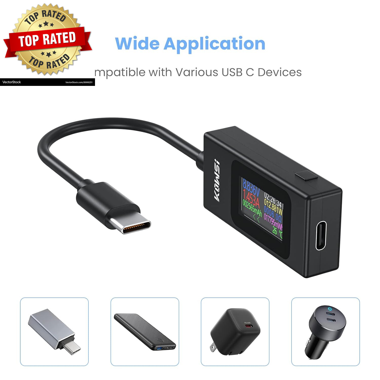 USB C Tester Power Meter 4-30V 0-6.5A Digital Multimeter, Type C Voltage