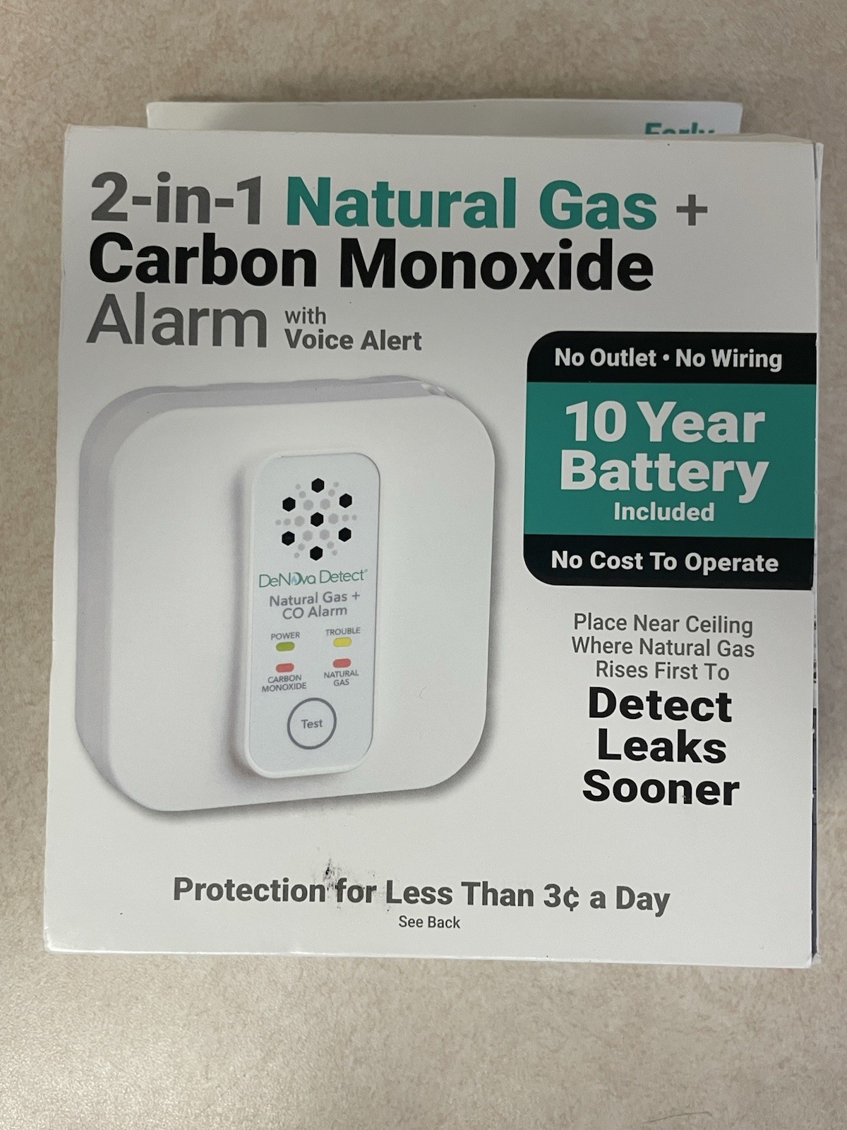 DeNova Detect 2-in-1 Natural Gas Carbon Monoxide Detector Voice Alert 10 YR Batt