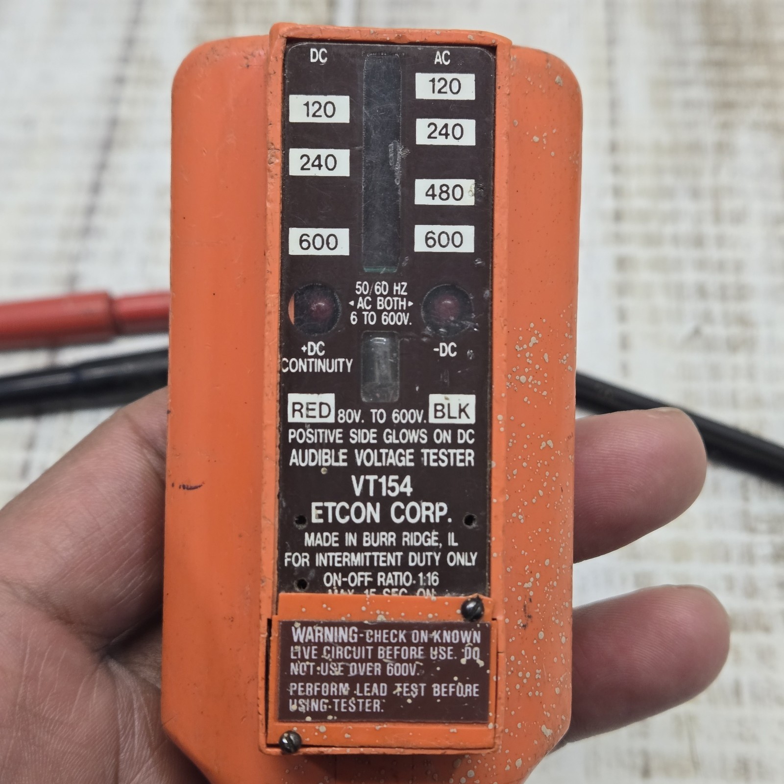 Vintage Etcon VT154 Orange Solenoid Voltage Tester AC-DC to 600V Tested Works