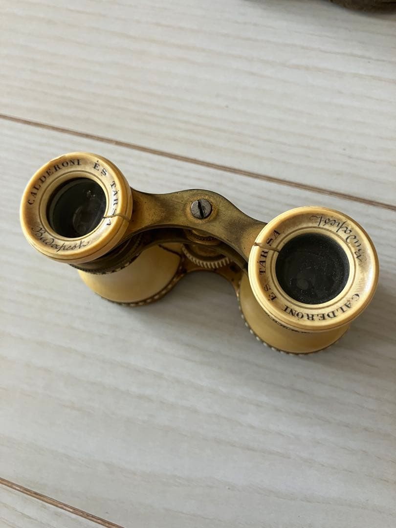 Antique Calderoni Hungary Opera Glasses Brass Mother of Pearl Ivory 1900s