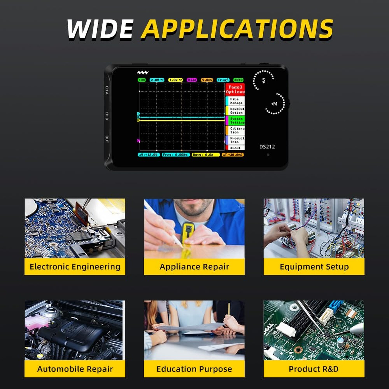 MINIWARE Pocket Oscilloscope DS212, Portable Oscilloscope Mini Size Handheld,…