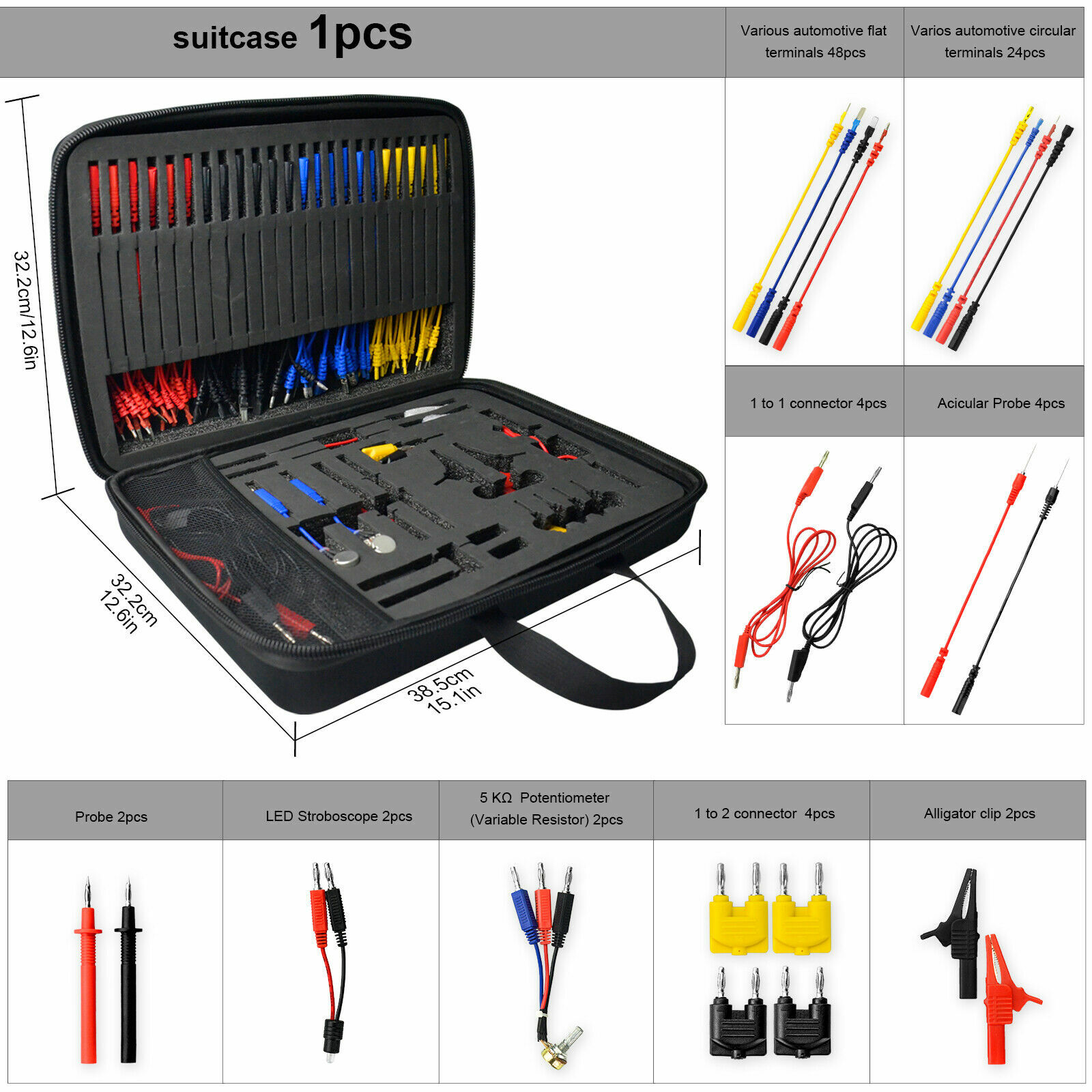 Automotive Multimeter Test Leads Kit Insulated Banana Plug Alligator Clip Probe