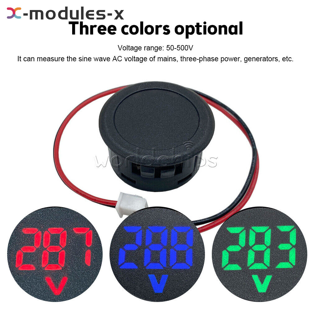 AC50-500V Voltmeter LED Display Digital Panel Meter Voltage Indicator 3Color U-S