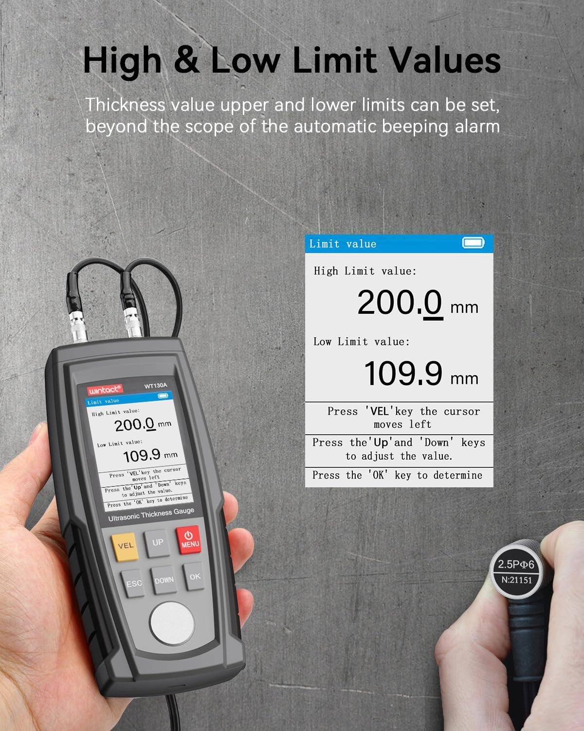 Digital Ultrasonic Thickness Gauge Meter Tester 1-300mm Tool for Metal Cast Iron