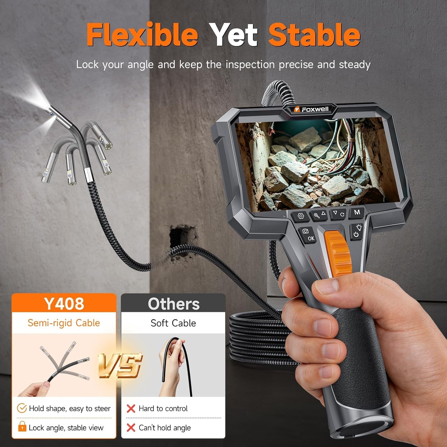 Dual Lens Two-Way Articulating Borescope, 1080P Endoscope Camera with Light, IPS