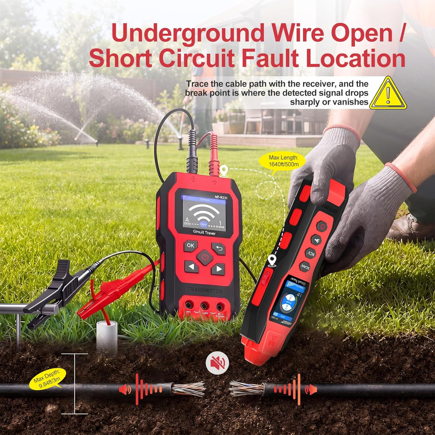 Underground Wire Locator – Upgraded Cable Locator with Digital Multimeter, Recha