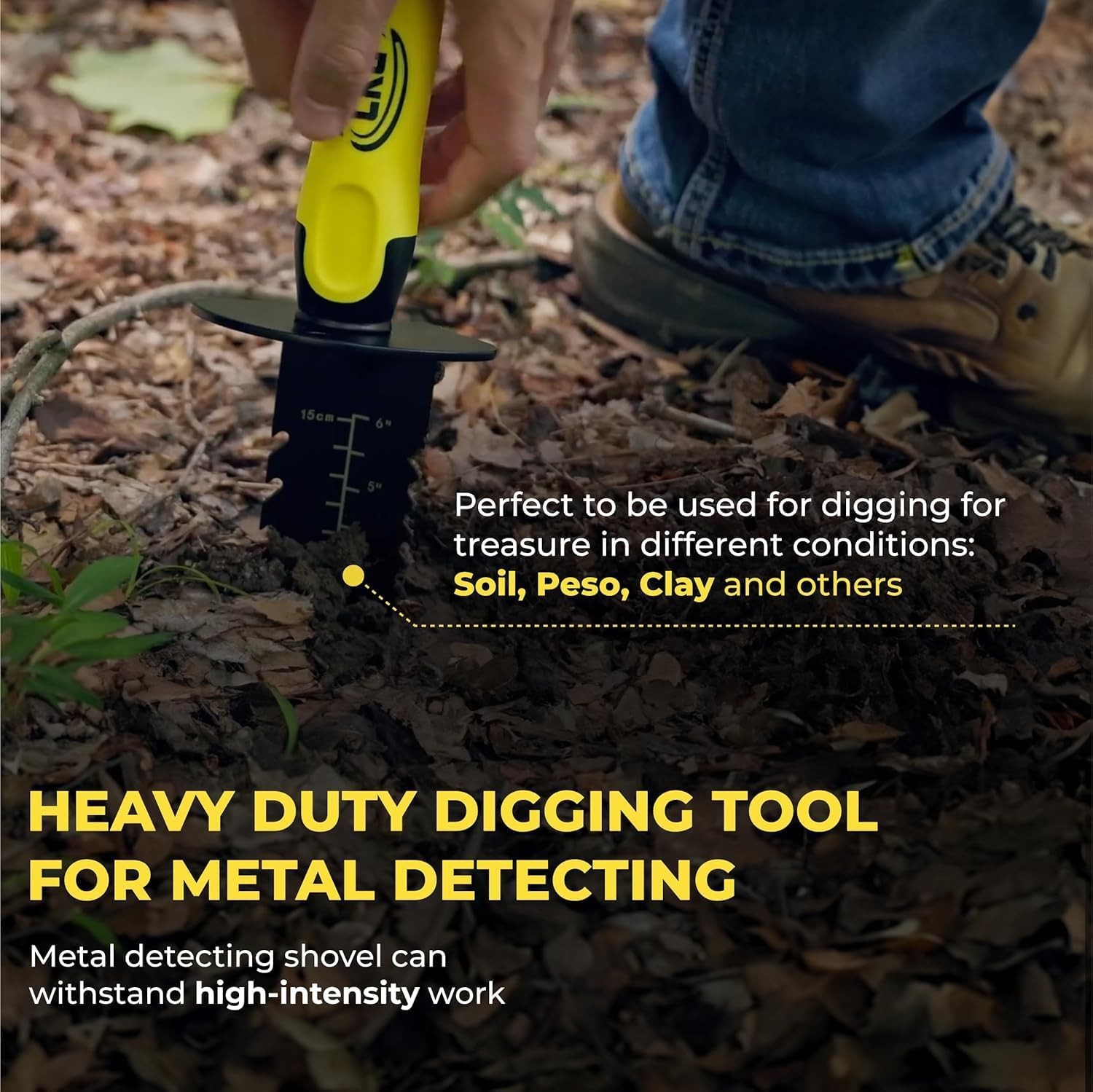 CKG Metal Detector Shovel,Heavy Duty Double Serrated Edge Yellow
