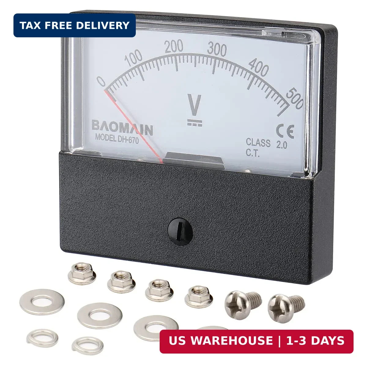 Baomain Voltmeter DH-670 DC 0-500V Rectangular Class 2.5 Analog Panel Volt Volta