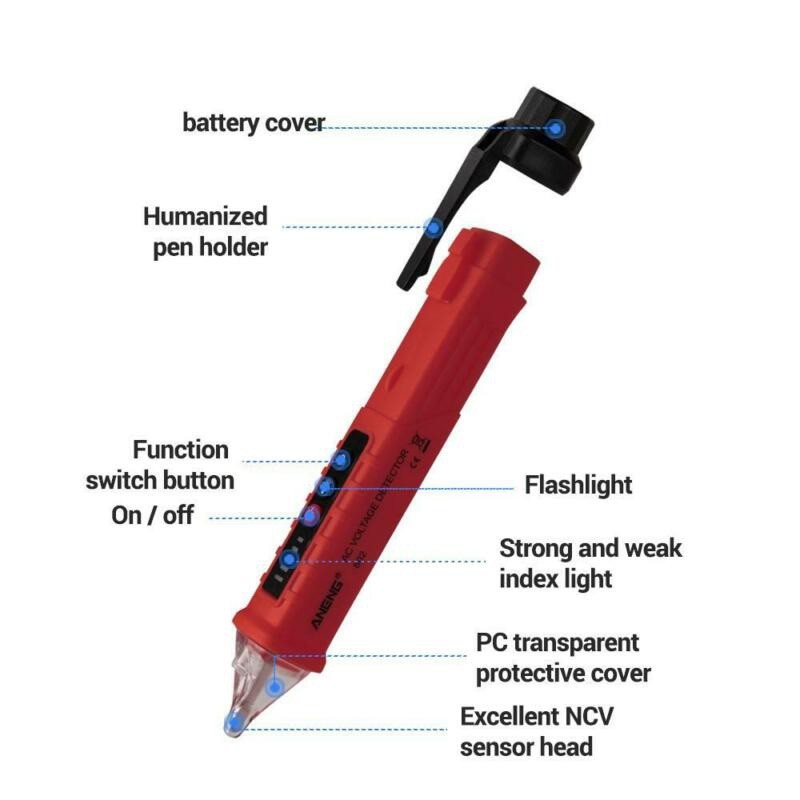 12-1000V LED Electric Live Wire Tester Pen Non-Contact AC Voltage Detector Pen