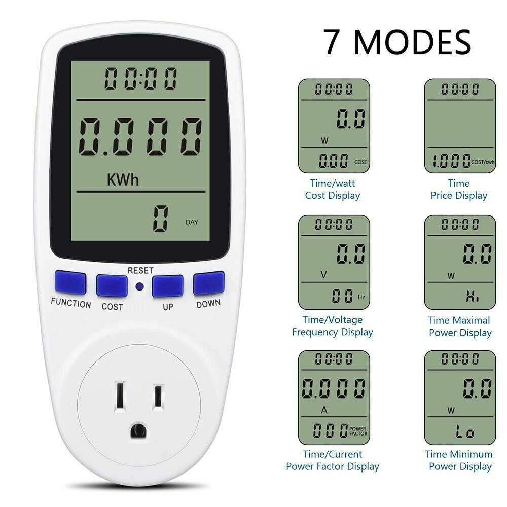 US Plug-in Electricity Power Usage Consumption Meter Energy Monitor LCD Digital