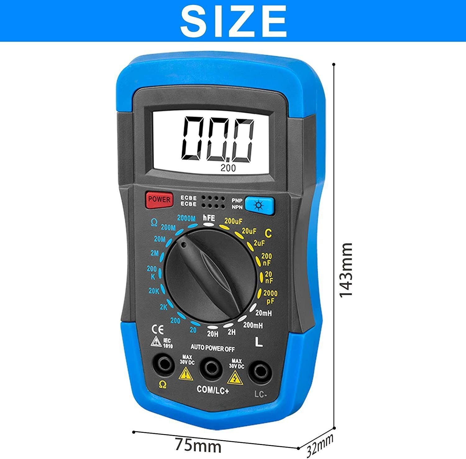 Digital Multimeter 2000pF~200uF Capacitance Inductance hFE Tester Ohm Meter Tool
