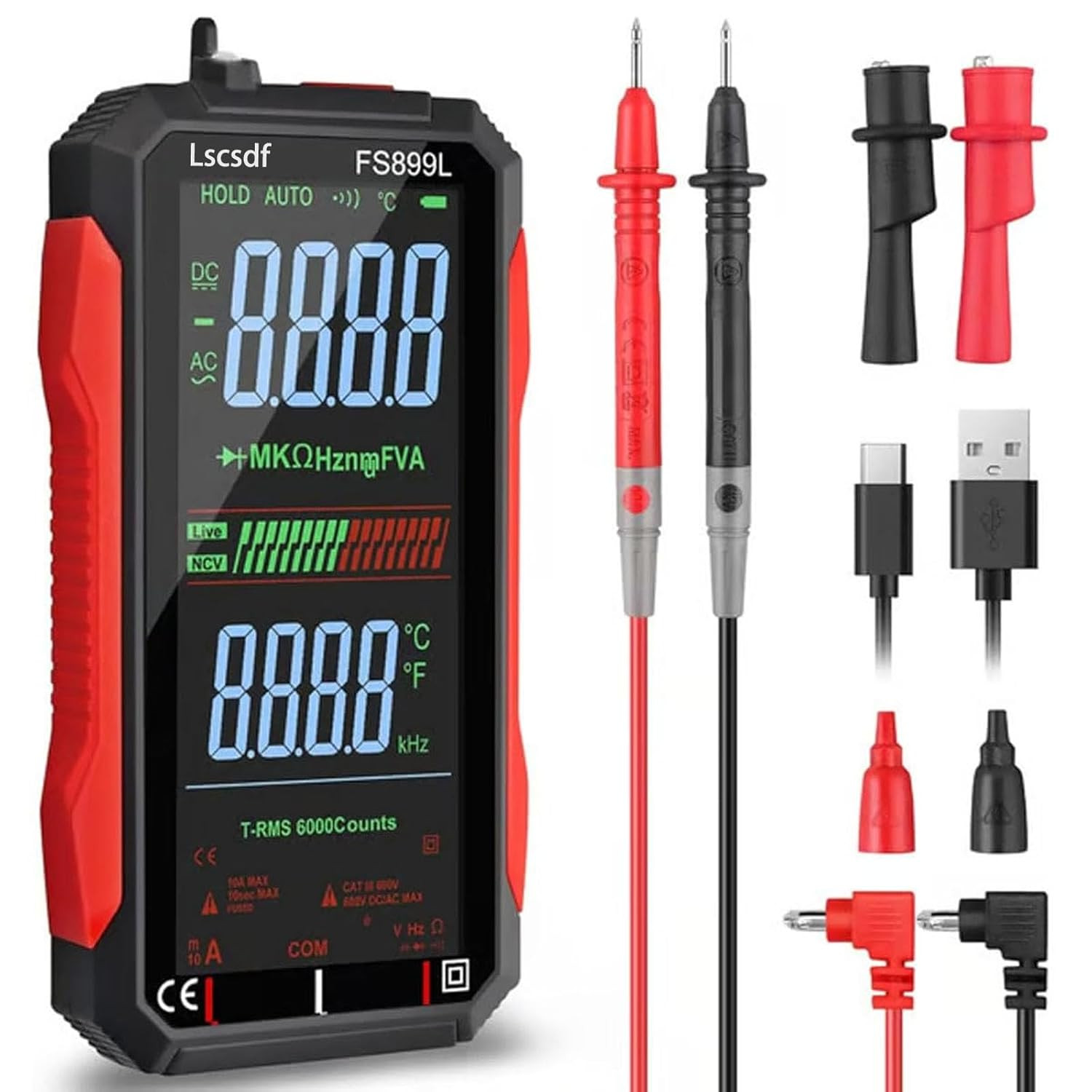 USB Rechargeable Digital Multimeter 6000 Counts Large Color Screen & Backlight F