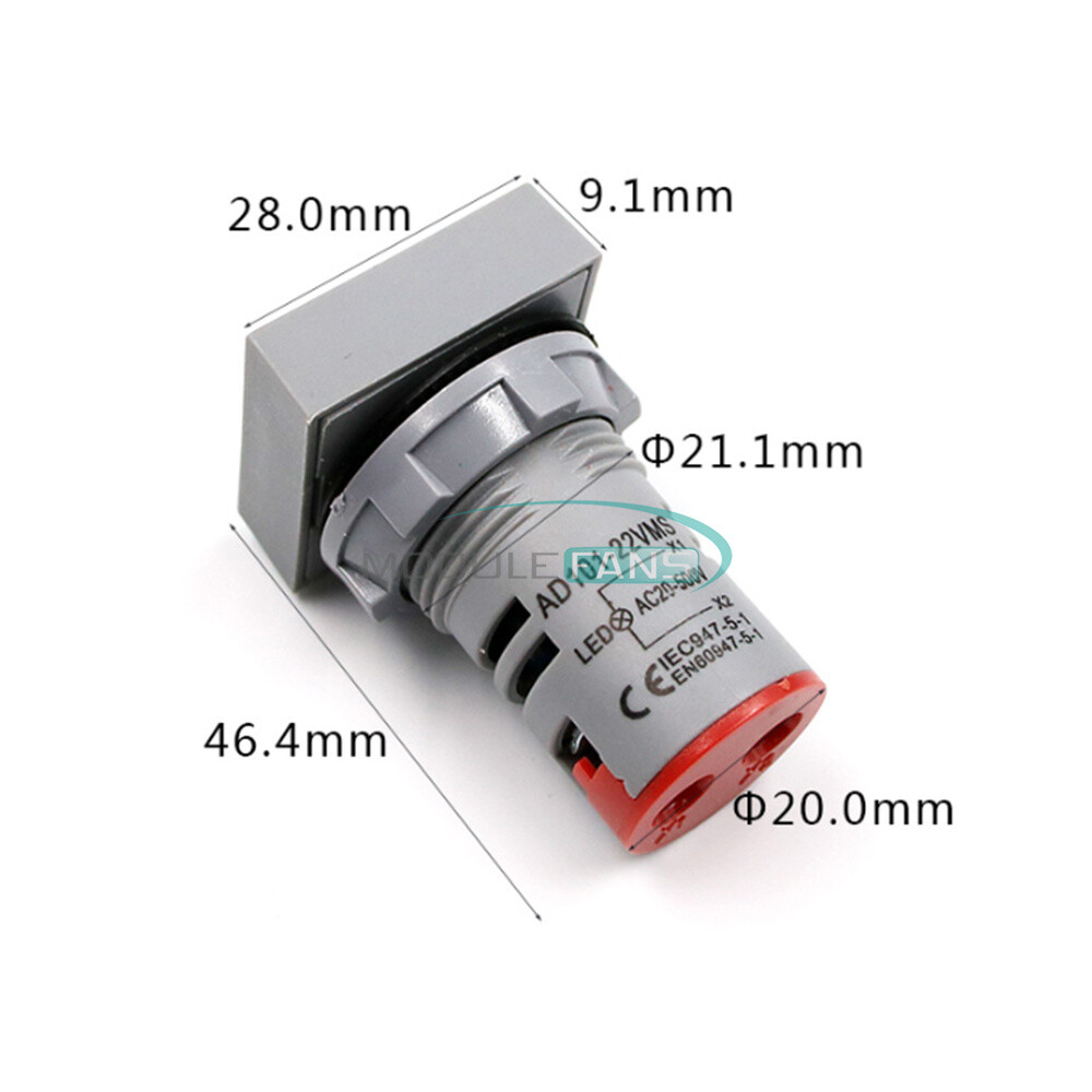 AC 20-500V Square Digital LED Voltmeter Voltage Gauge Meter Tester 5Color