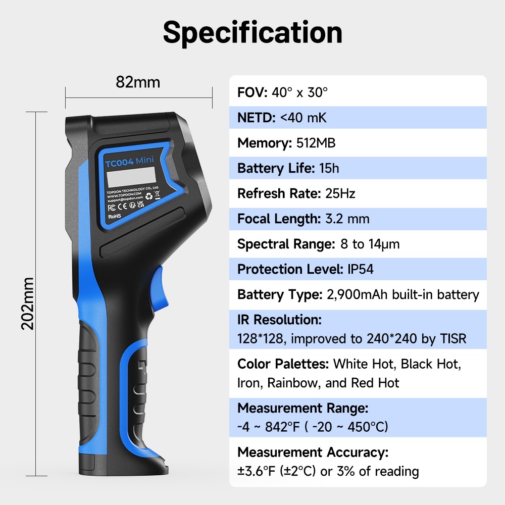 TOPDON Advanced Handheld Thermal Imaging Camera Infrared Thermometer TC004 Mini