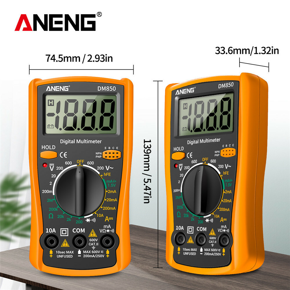 LCD Digital Multimeter Voltmeter Ammeter Ohmmeter Volt AC DC Tester Leads Meter