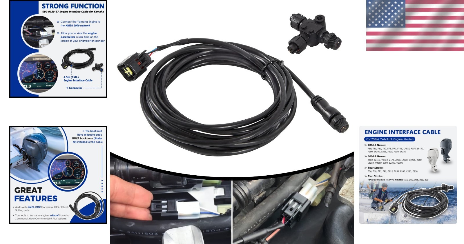 Yamaha Engine Interface Cable with T-Connector for NMEA 2000 (4.5M/15Ft)