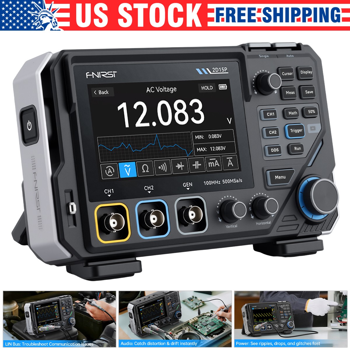 FNIRSI 2D15P Touchscreen Digital Oscilloscope Multimeter Signal Generator ..