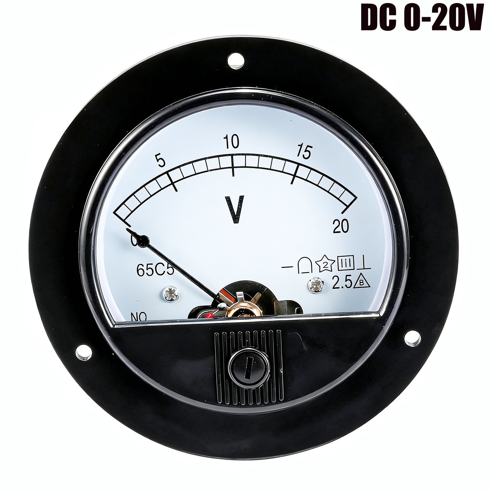 DC 0-20V Round Analog Panel Voltmeter 65C5 Gauge Voltage Meter Black Dial