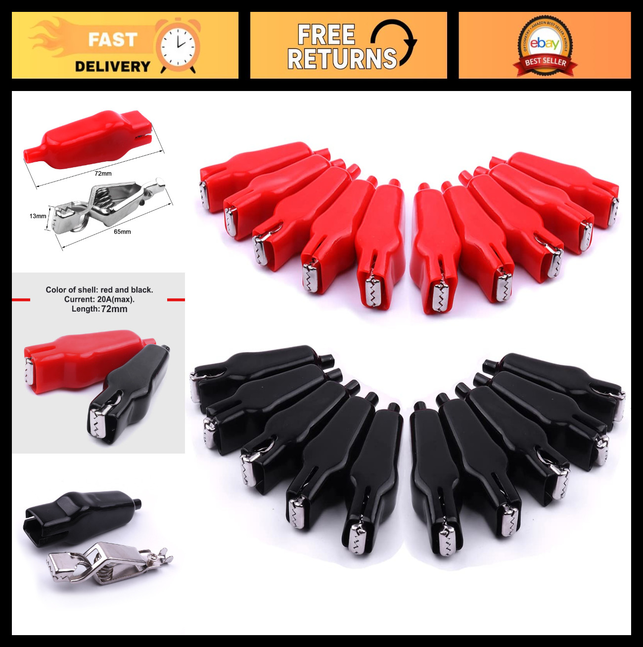 20PCS Heavy Duty Alligator Clips, 20A Insulated Spring Loaded Clamps for Testing