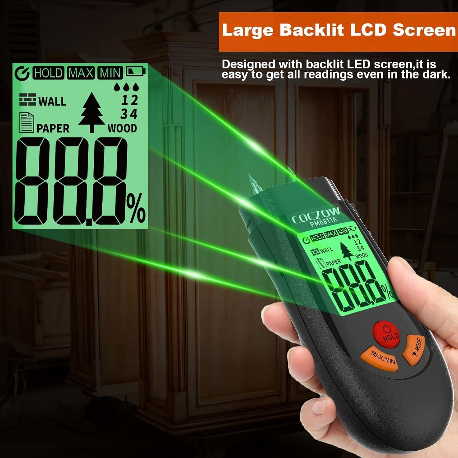 Wood Moisture Meter, with Battery and LCD Display, Suitable for Quick Determi…
