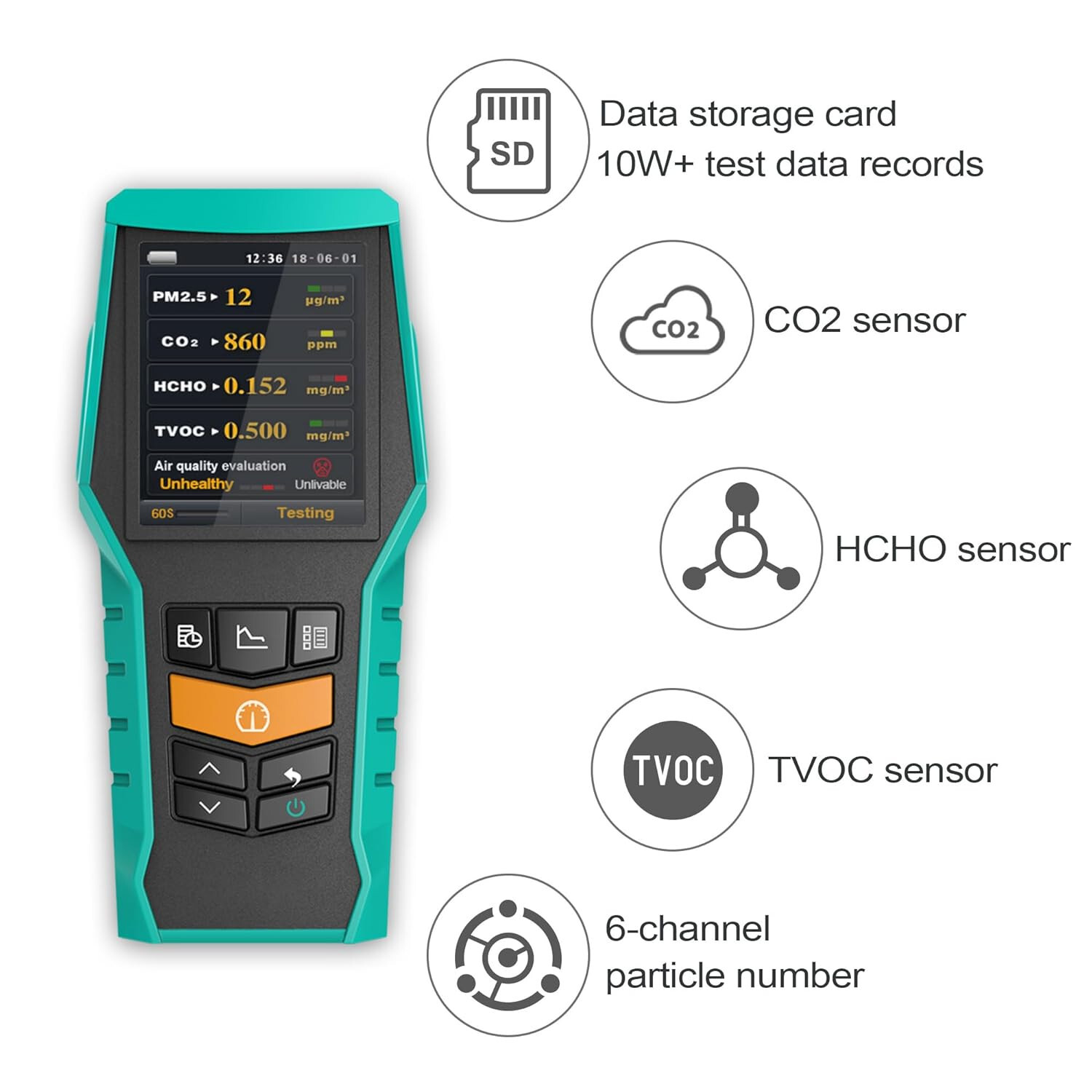Smart Air Quality Monitor Indoor 12-In-1 CO2 Meter Dust PM1.0 PM2.5 PM10 Particl