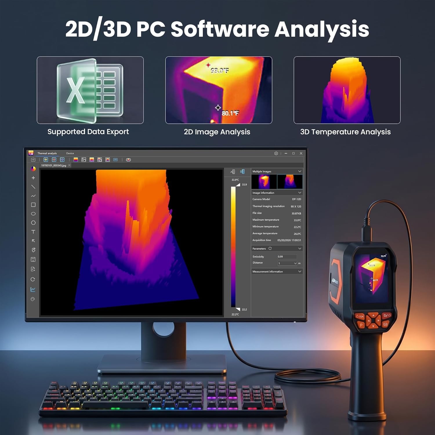 ANXTECH Handheld Thermal Camera 240 x 180 TISR Resolution for Home Inspection