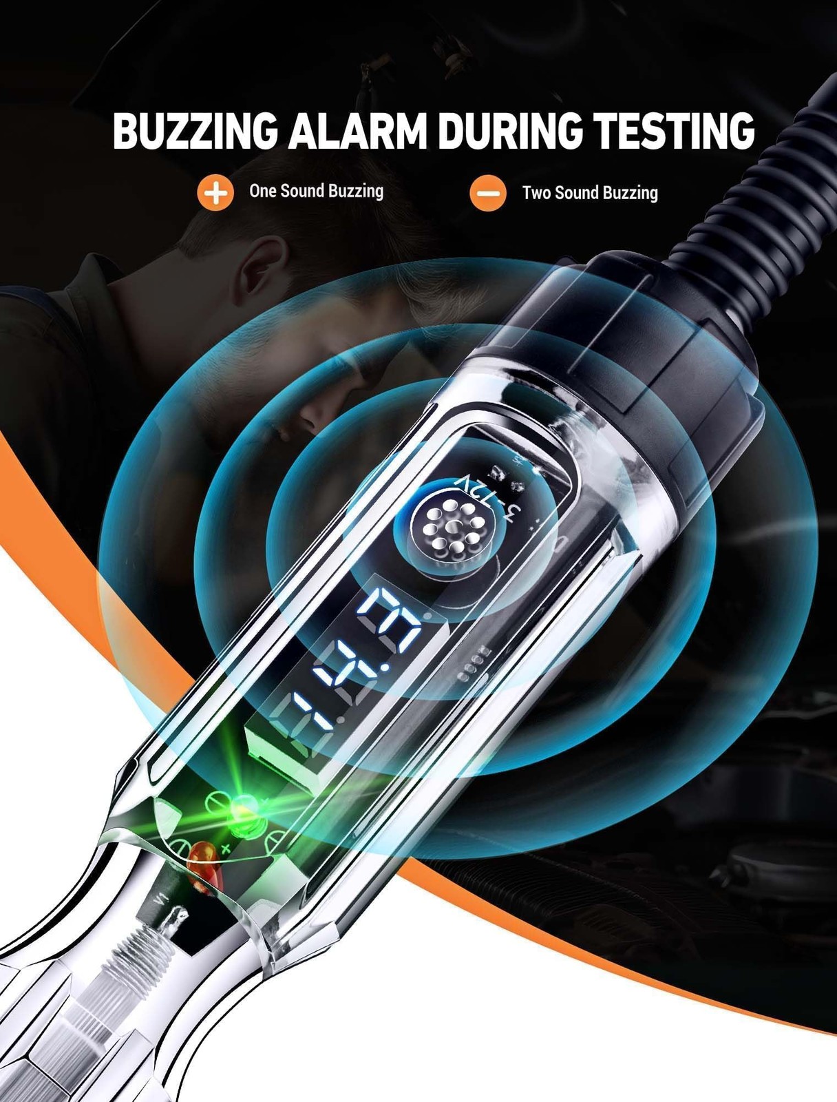 Automotive Buzzer Test Light 3-72V DC Digital LED Voltmeter Dual Color Polarity