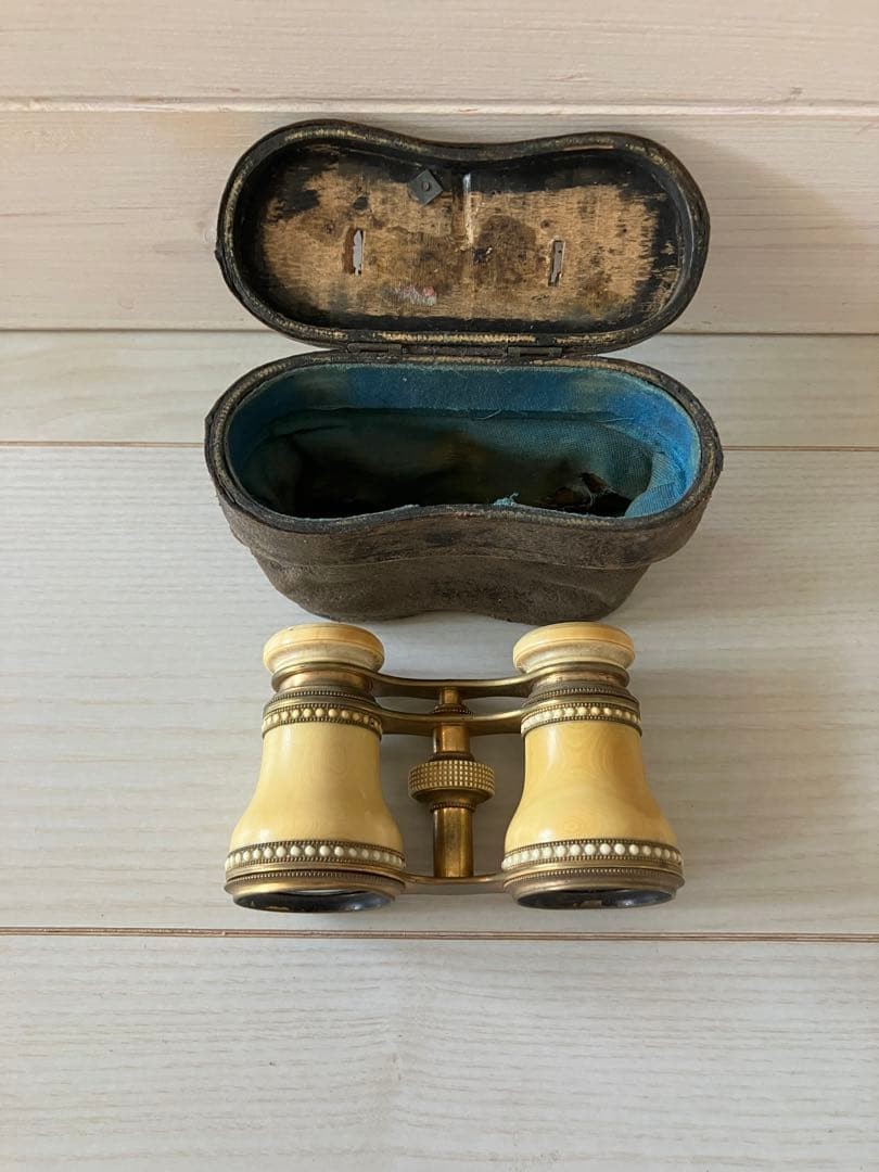 Antique Calderoni Hungary Opera Glasses Brass Mother of Pearl Ivory 1900s