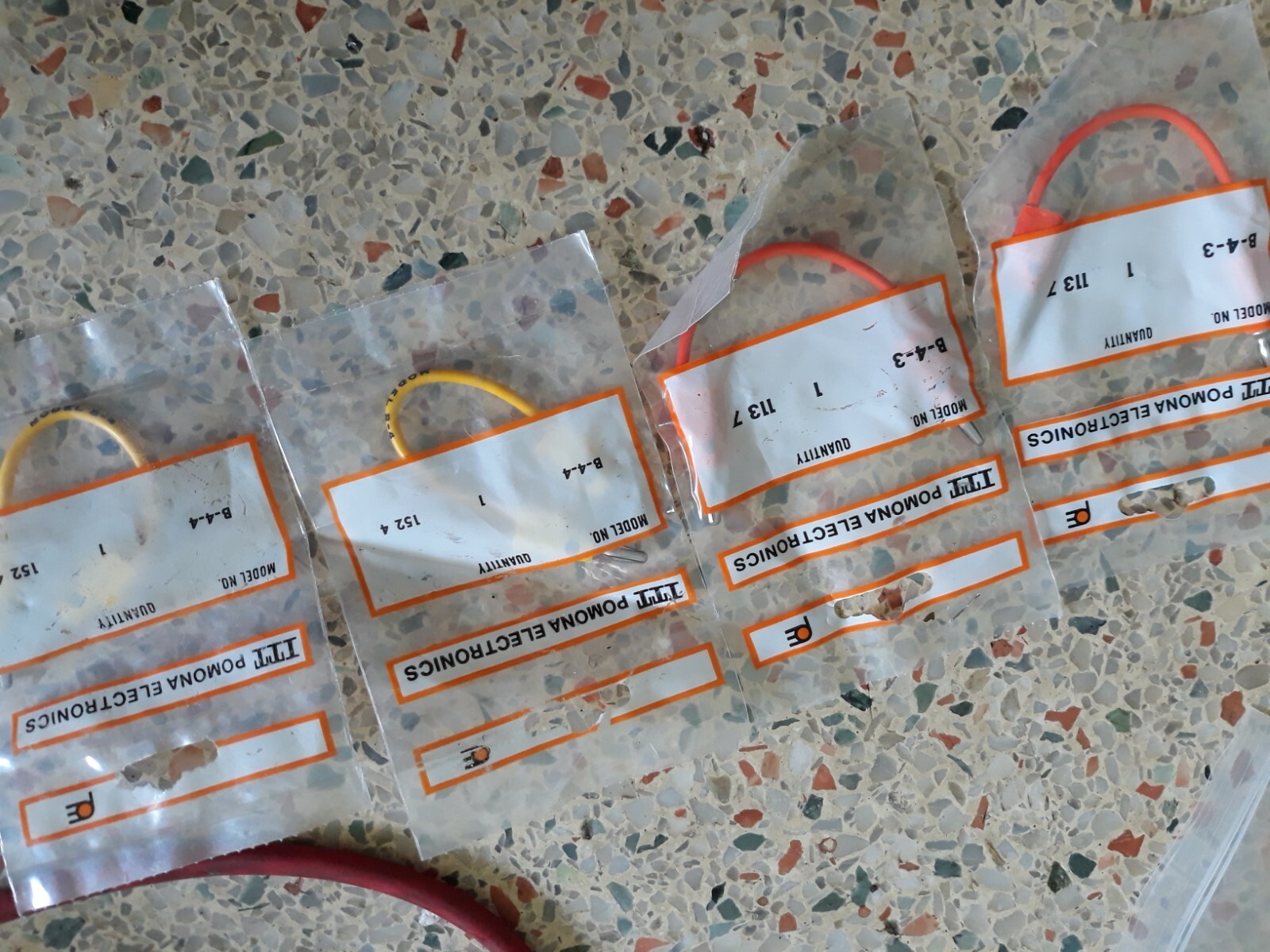 LOT OF 4, Pomona B-4-3 ORANGE & B-4-4 YELLOW Stacking Banana Plug Patch Cord