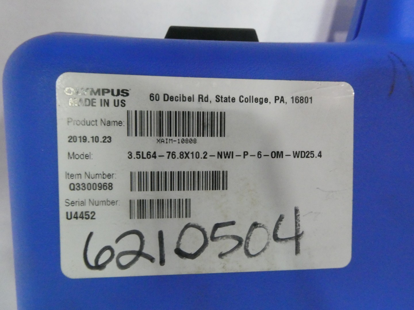 Olympus 3.5L64-76.8X10.2-NWI-P-6-OM-WD25.4 Linear Array Probe