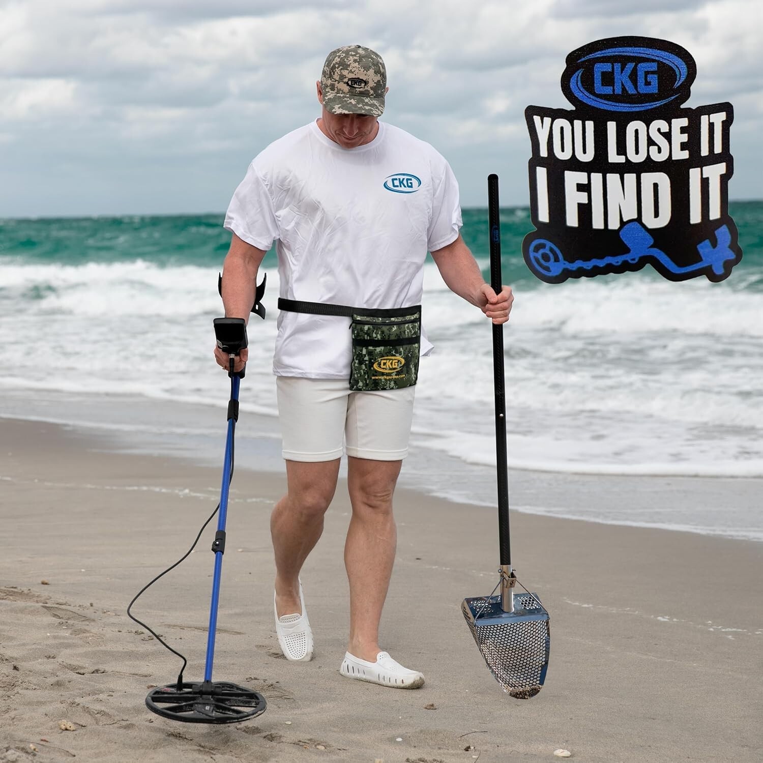 CKG Beach Sand Scoop Metal Detector Shovel Sifter Long Carbon Fiber Handle Pole